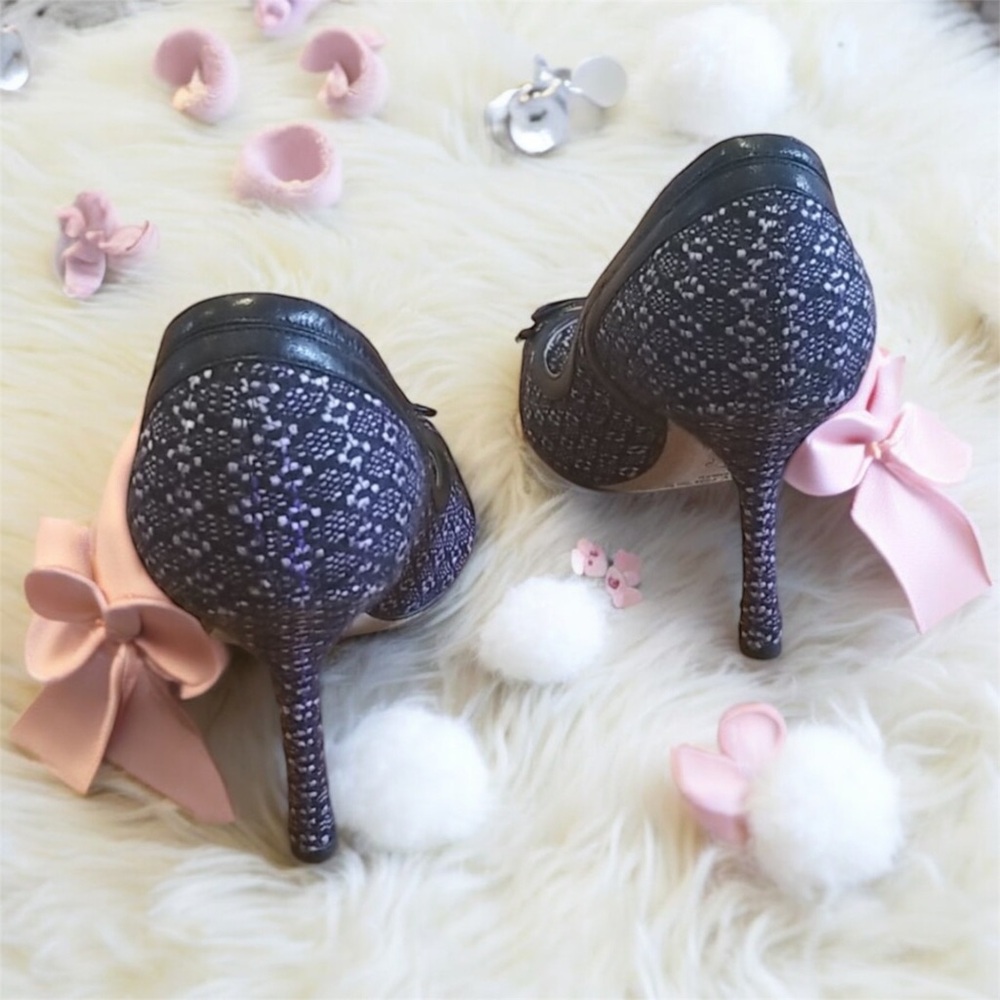 CLOSE OUT SALE Jimmy Choo Peep Toe Heels Like New Purple Black Tweed Size 39 - Picture 4 of 6